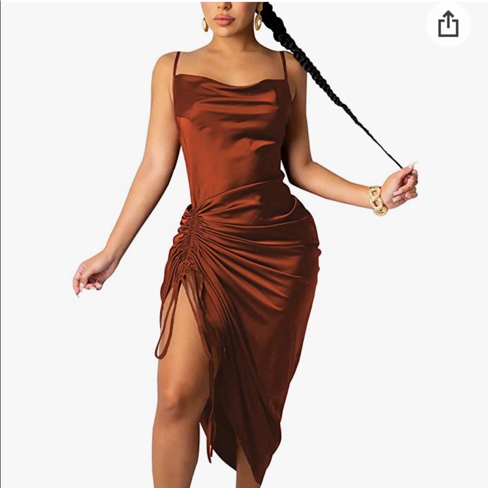 Brown satin midi dress